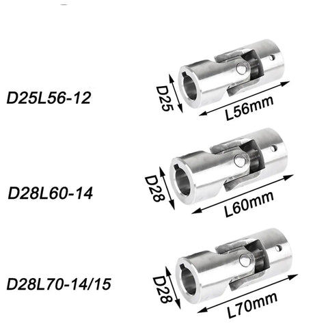 Premium Grade Rock Solid 304 Stainless Steel Universal Joint Coupler 6 To 22 Mm sizes 25mm and 28mm lengths 56mm to 70mm