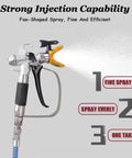Heavy Duty Airless Paint Sprayer Pro Grade Electric Spray Gun showing fan-shaped spray nozzle for efficient paint application.