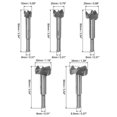 Kickass 5 Piece Forstner Bit Set 15 20 25 30 35 Mm With Round Shank Design Built From Durable High Speed Steel for precise drilling.
