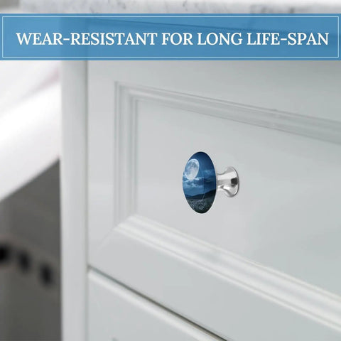 Moon Night Cabinet Knobs 1.1 Inch Stainless Steel Drawer Handles on white cabinet, wear-resistant metal design