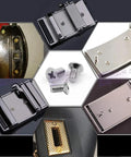 Heavy Duty Nickel Plated Flat Head Screws For Slick Belt Buckle And Handbag Repair Kit countersunk screws and buckles on display.