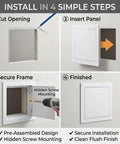Install steps for Built Tough Metal Access Panel With Zero Sag Magnetic Lock Covers Drywall Cutouts And Ceiling Openings Stays Put During Hvac Plumbing Fixes Snug Flush Look Gray 8X8 Inch Quick Clip.