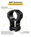 Two-Piece 1 Inch Dovetail Scope Rings Mount With See Through Base For Eleven Millimeter Or Three-Eighths Inch Dovetail Rails