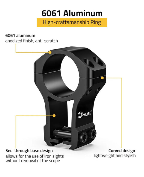 Two-Piece 1 Inch Dovetail Scope Rings Mount With See Through Base For Eleven Millimeter Or Three-Eighths Inch Dovetail Rails