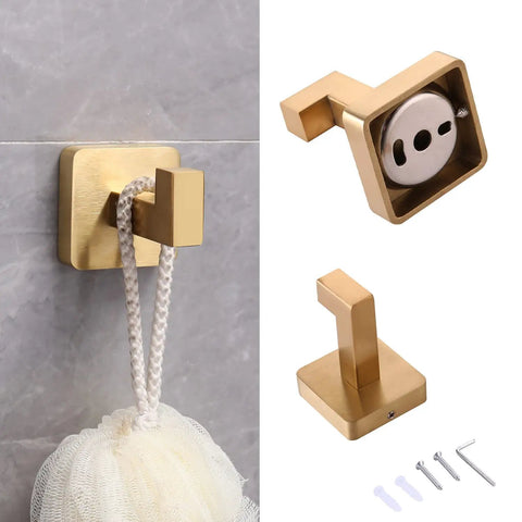Brushed Gold 4 Piece Bathroom Hardware Set Built From Stainless Steel SUS304 Wall Mounted hook detail with installation hardware