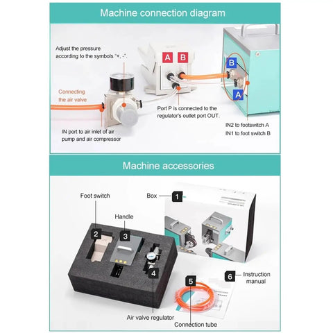 Heavy Duty Pneumatic Crimping Pliers For Quick Cold Press Terminals Compact Desktop Mini Crimper machine connection diagram with accessories