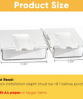 Super Sleek 2 Pack Under Desk Pull Out Storage Drawers Clear Acrylic Drawer Slides With Heavy Duty Self Adhesive Mount And No Sweat Setup For Home Office Counters dimensions displayed next to two clear acrylic drawers.
