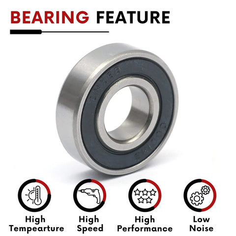 Front view of a 12x28x8 mm 6001-2RS double rubber-sealed deep groove ball bearing in chromium steel.