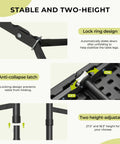 Close-up of lock ring, anti-collapse latch, and adjustable height features on 4 Foot Folding Table Portable Heavy Duty 400 Lb Capacity.