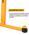 Close-up of eccentric foot on Two Pack Folding Roller Stands Built for Heavy Duty Woodworking 250 Lb Load Capacity Adjustable from 27.8 to 43 Inches Outfeed Support.