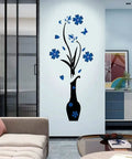 Inspirational Family Wall Decal Set With Vase Blue Flower And Hearts Vinyl Lettering Quote For Living Room Bedroom And Dining Room Decor Easy DIY Wall Art For A Warm Cozy Vibe Home on living room wall.