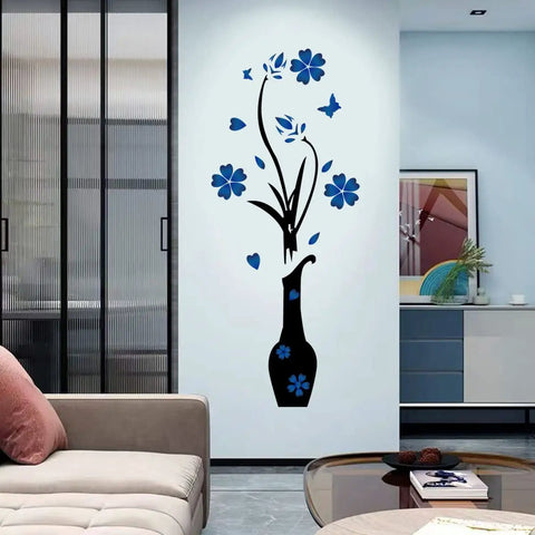 Inspirational Family Wall Decal Set With Vase Blue Flower And Hearts Vinyl Lettering Quote For Living Room Bedroom And Dining Room Decor Easy DIY Wall Art For A Warm Cozy Vibe Home on living room wall.