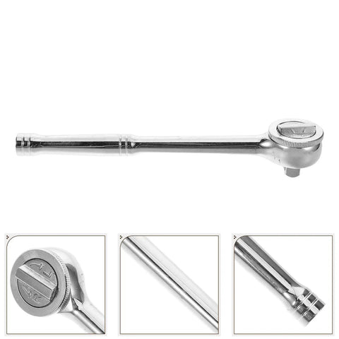 Heavy Duty 3/8 Inch Drive Ratchet Socket Wrench With Smooth Reversible Action and Quick Release Handle, chrome finish.