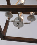 Close-up of Oak Wood Farmhouse Lantern Pendant Light With Silver Metal Finish showing open geometric frame and E12 sockets