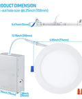 Low Profile 6 Inch LED Recessed Light With Junction Box Pack Of 4, 3000K Warm White, 12W Equal To 100W dimensions illustration