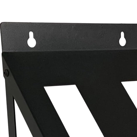 Close-up of black steel wall-mounted bracket of Heavy Duty Power Tool Wall Rack For Home Workshop And Garage Circular Saw Hanger