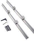 Beefy 600mm SBR25 Linear Rail Kit With 2 Rails And 4 SBR25UU Blocks, hardware visible, CNC guide rails for routers and mills.