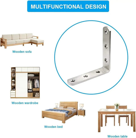 Heavy Duty Steel Angle Brackets Metal Connectors Screws Stainless L Braces for securing wooden sofa, bed, wardrobe, and table.