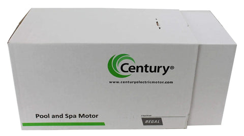 Top Shelf 2Hp 56Y Frame Square Flange Swimming Pool Motor packaging labeled with "Pool and Spa Motor" and Century branding.