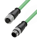 M12 4 Pin To 5 Pin Connector Cable For Actuator And Sensor, Male To Female, Shielded Signal Wire, Green, 2M Length, IP67 Rated, -40 to 105°C