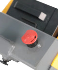 Close-up of the red stop button on the Apollo Full Electric Tugger Walkie Tractor with safety features.