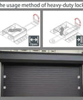 Heavy Duty Garage Door Lock Kit With Vertical Track Engagement For Dual Doors, Galvanized Steel Construction, Includes 2 Locks, 16 Self Tapping Screws, And Drill Bit For Full Hardware, open-close diagram