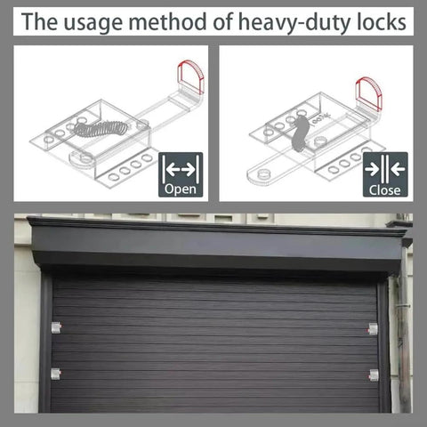 Heavy Duty Garage Door Lock Kit With Vertical Track Engagement For Dual Doors, Galvanized Steel Construction, Includes 2 Locks, 16 Self Tapping Screws, And Drill Bit For Full Hardware, open-close diagram