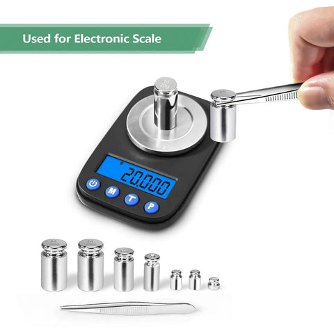 7 Piece Calibration Weight Set For Small Scales High Precision Chrome Plated Steel Weights Including 1g, 2g x2, 5g, 10g, 20g x2 For Accurate Readings And Easy Calibration. Used for electronic scale with tweezers