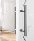 12 Inch Push Pull Barn Door Handle Set Built Tough Double Sided H Shape Sliding Door Hardware Heavy Duty Stainless Steel 304 installed