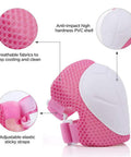 Close-up of pink knee pad from All In One Kid Friendly Protective Gear Set With Adjustable Bike Helmet And Knee Pads For Ages 3 To 10 Safe For Bike Riding Roller Skating Scooters Girls Or Boys Pink.