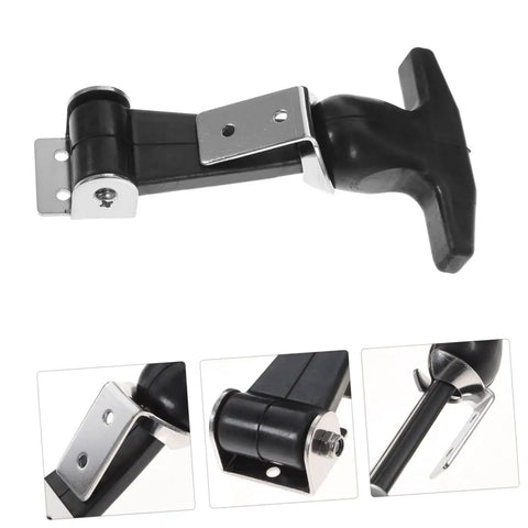 Stainless Steel T-Handle Draw Latch Set With Rubber Grip showing vibration-absorbing flex joint preload, heavy duty design