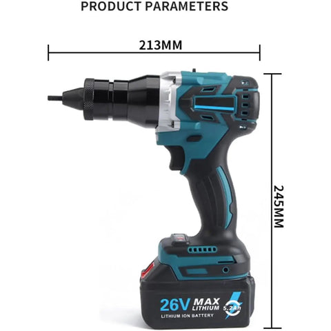 Kick Ass Electric Rivet Nut Tool featuring automatic one shot operation, 26V cordless design, precision for DIY metalworking.