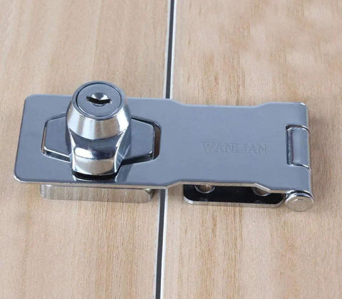Keyed Hasp Lock With Twist Knob For Cabinets Chrome Plated Door Clasp With Screws Durable Die Cast And Steel Construction
