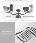 Comparison of TPARTS and OEM performance pedals showing weight balance and brushed aluminum design for Tesla Model Y Juniper 2025 2026 And Model 3 Highland 2024 2026 Aluminum Self Flip Lock Pedal Set Non Slip Brushed Aluminum Finish Accelerator And Brake Pedal Covers For Improved Grip And Sporty Interior.