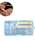 Self Repairing Glasses Kit Eyewear Maintenance Tool For Sunglasses And Eyeglasses DIY Ready Easy To Install Accessories For Quick Repairs Nose Pads And Replacement Parts with a sky-blue storage case containing screws, nose pads, and a screwdriver.