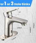 Touchless Bathroom Faucet With Dual Sensor, 1 Or 3 Hole Installation, Brushed Nickel Finish, side view with dimensions