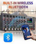 8 Channel DJ Console with 19 Inch Rack Mount Audio Mixer, 99 DSP Effects and Built In Reverb, Bluetooth playback feature