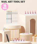 Pro Nail Art Tools Set For Press On Nails With Dual End Brushes And Dotting Tools on pedestal display.
