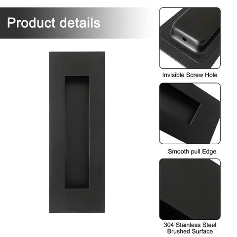 Recessed Finger Flush Pulls With Edge Pull For Pocket Doors, Closets, Sliding And Barn Doors, Black Stainless Steel 6 Inch