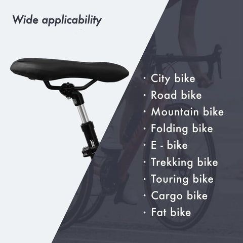 Bike Suspension Seatpost Shock Absorber Damper Post For 27.2 30.9 31.6 Mm Aluminum Body With Black Head Lightweight And Durable 42mm Travel shown with wide bike applicability list