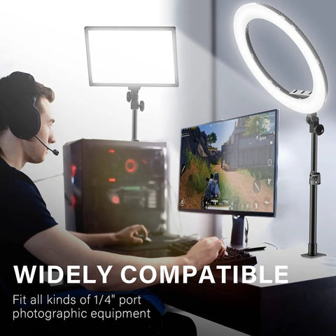 Two Pack Desk Mount Stands For DSLR Cameras And Lights With One Quarter Inch Ball Head And Cold Shoe Adapter in gaming setup