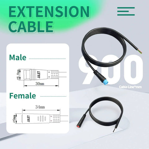 900mm Ebike Extension Cable With 2 To 6 Pin Male And Female Connectors Waterproof Plug For Electric Bicycle Display Throttle PAS Lights DIY Mod Kit And Plug And Play Setup Easy Quick Install And Weather Resistant Build