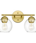 Gold Finish 2 Light Bathroom Vanity Light Over Mirror With Clear Glass Globe Shades, Modern Elegant Bath Fixture For Powder Room Or Hallway