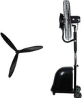 Floorstand Mist Fan With Oscillating Head And Adjustable Height Beat The Heavy Sweat Indoors Or Backyard Three Speed Settings view showing black fan blades and sleek design.
