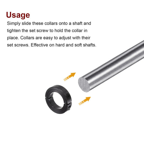 Double Split Shaft Collar Clamp On For One And A Half Inch Rod, Two And Three Eighths Inch Outside Diameter, Nine Sixteenths Inch Width, Black Oxide Finish, Set Screw Axle Collar For Secure Positioning And Vibration Control. on rod