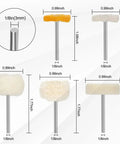 Go To Mini Drill Abrasive Buffing Kit with Nylon Fiber Polishing Wheels, 1/8 inch shank, detailed size dimensions for rotary tools.