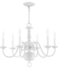 Williamsburgh 6 Light Chandelier In White Traditional Steel Fixture For Dining Room Elegant Pendant Lighting Smooth Finish