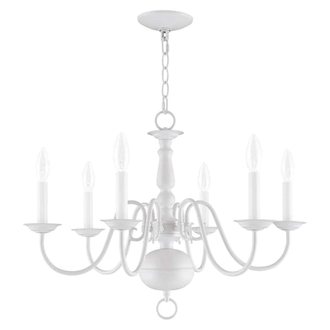 Williamsburgh 6 Light Chandelier In White Traditional Steel Fixture For Dining Room Elegant Pendant Lighting Smooth Finish
