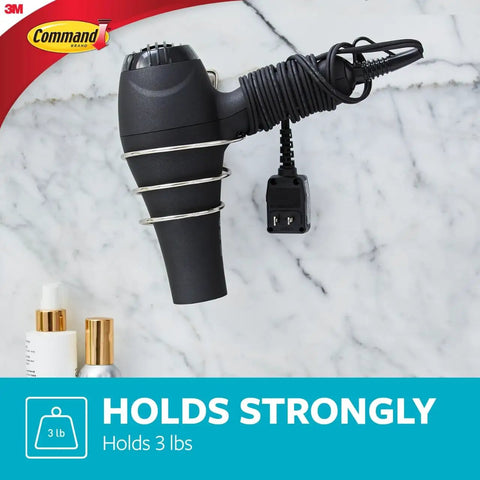 Hair Dryer Holder With Heavy Duty Adhesive Strips Satin Nickel Finish Holds Up To 3 Lb No Tools Required Waterproof Strips