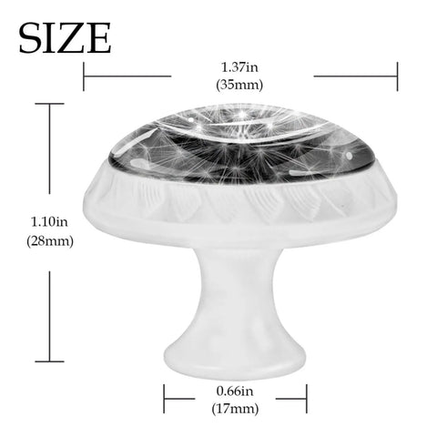 4 Pack 1.37 Inch Round Cabinet Knobs in White with Dandelion Design Drawer Pulls for Kitchen Cabinets and Dressers